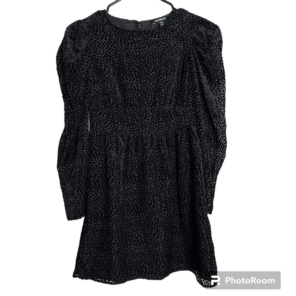 Express Velvet Puff Sleeve Polka Dot Dress